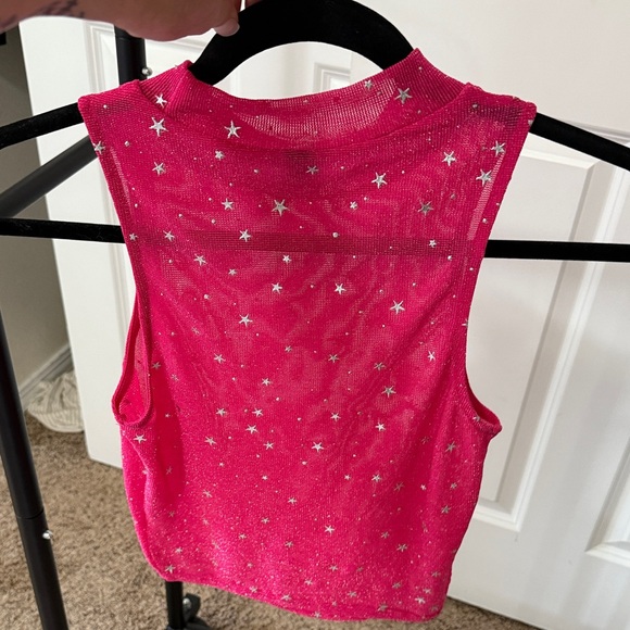 Allegra K Pink Sleeveless Top with Silver Star Details - Picture 4 of 4